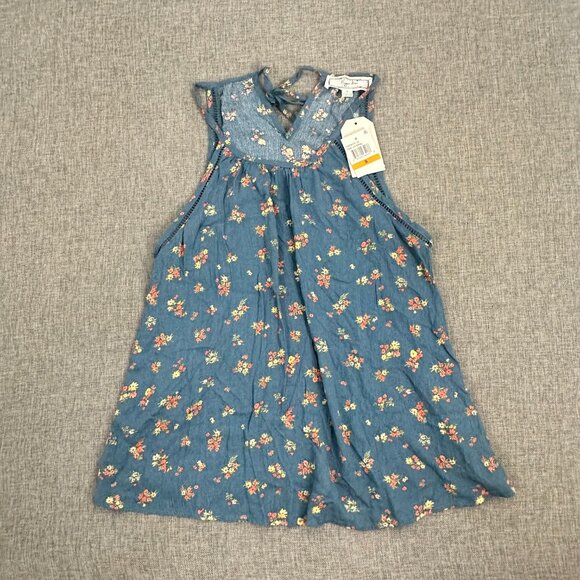 NEW! Hippie Rose Tank Top Sleeveless Small Teal‎ Floral Rayon Relaxed Fit - Picture 2 of 12